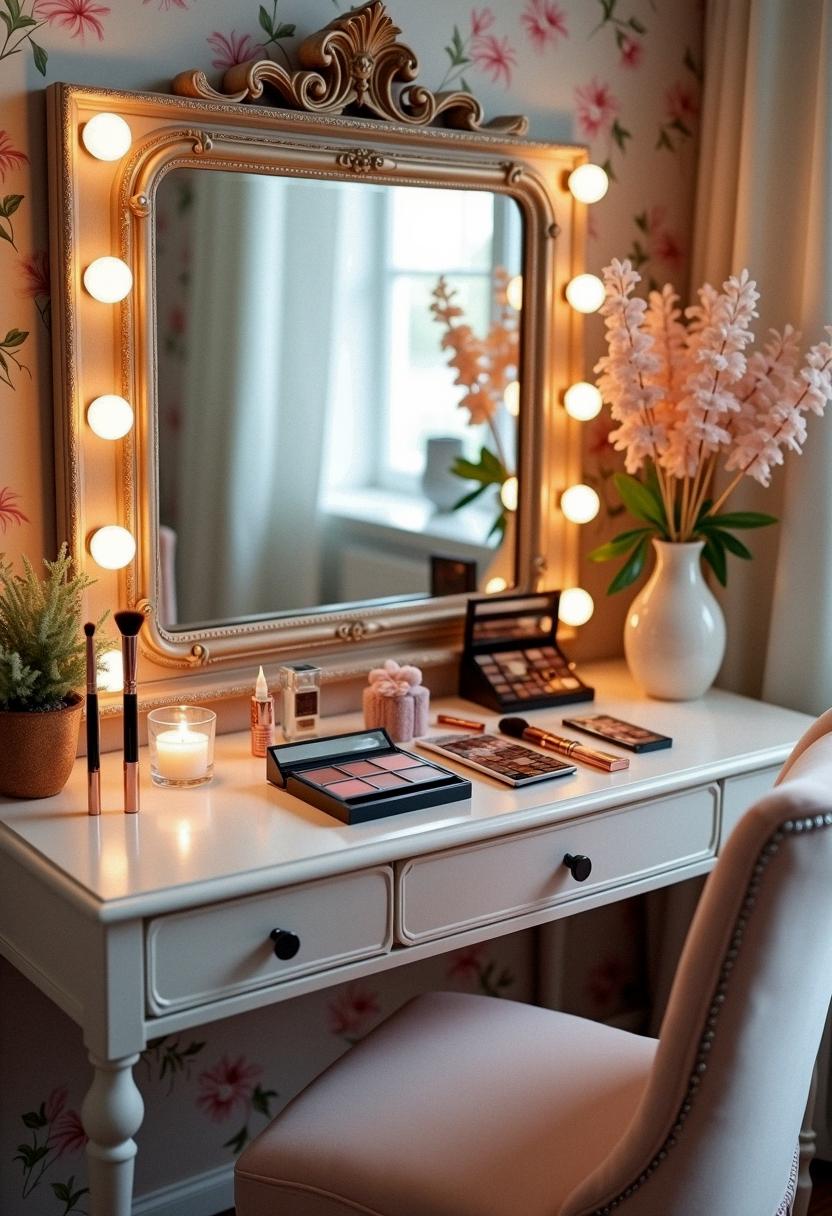makeup desk setup