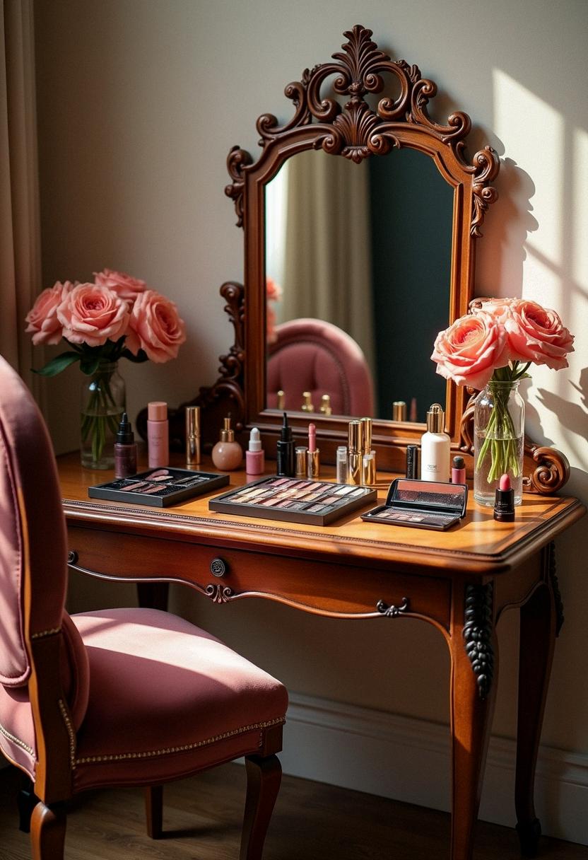 makeup desk setup