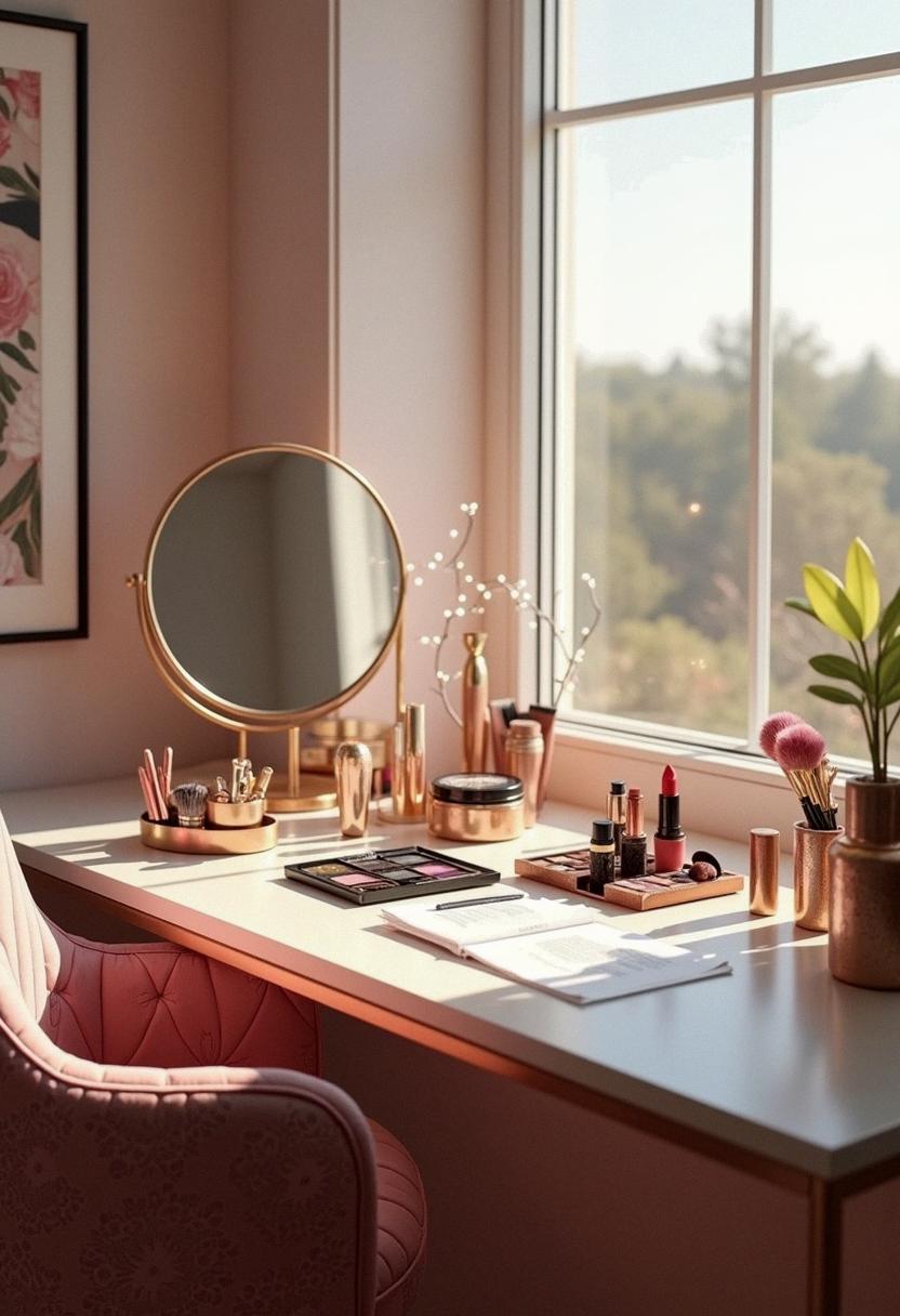 makeup desk setup
