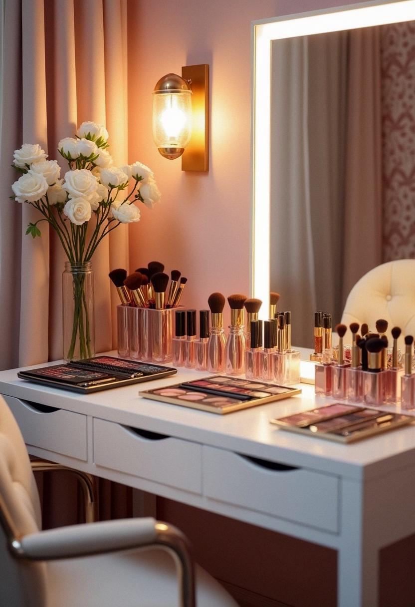 makeup desk setup