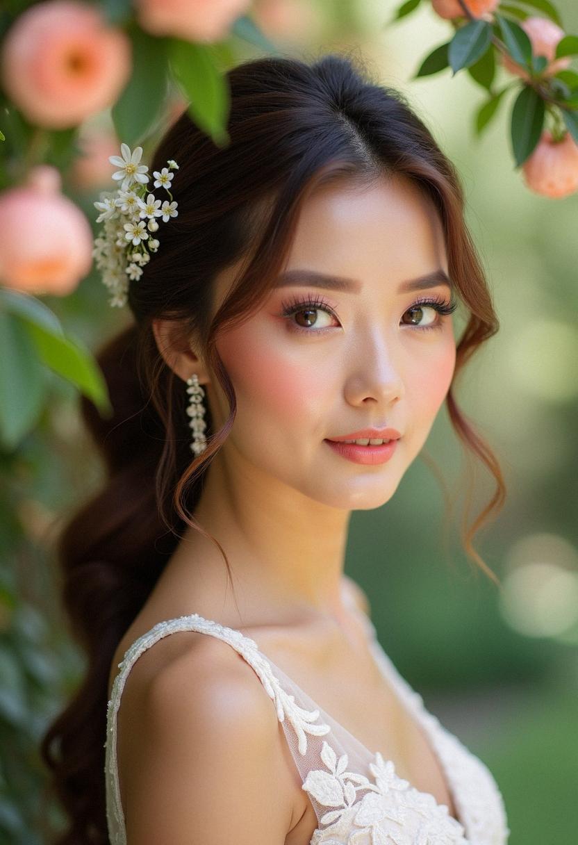 peach wedding makeup bride