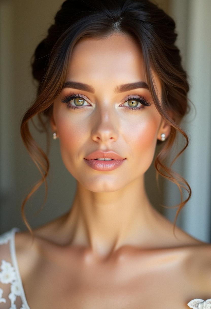 peach wedding makeup bride