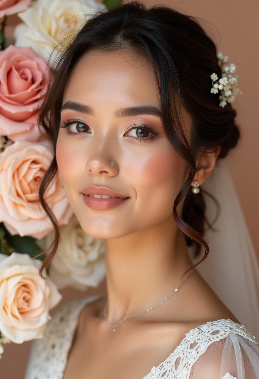 peach wedding makeup bride