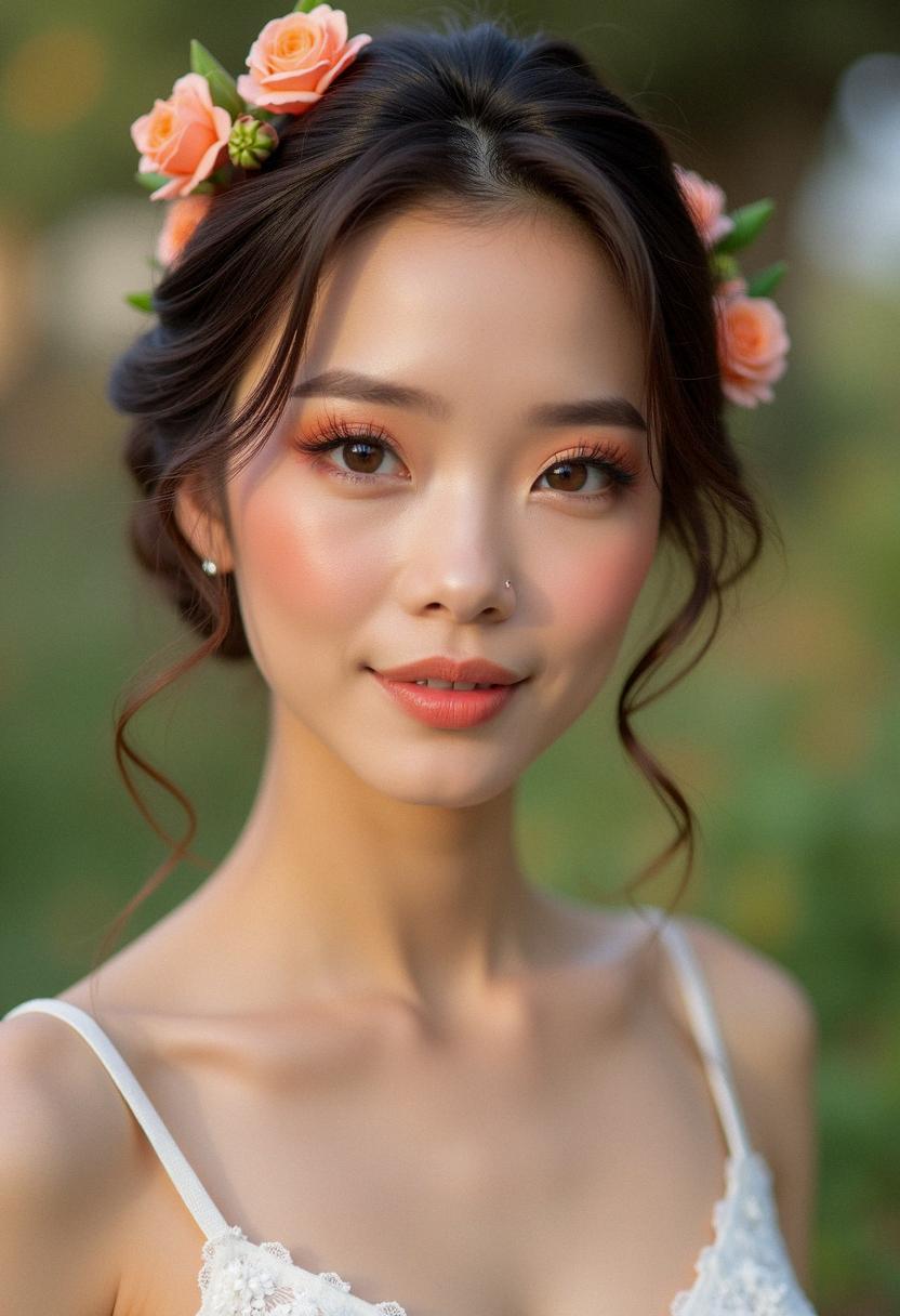 peach wedding makeup bride