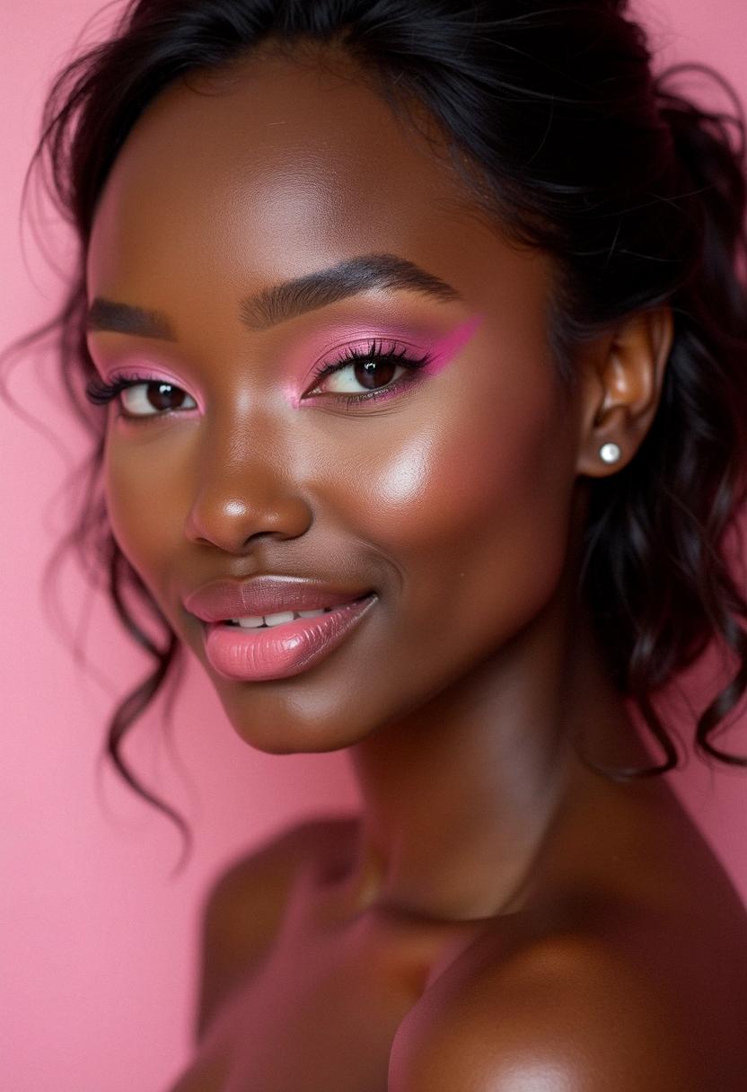 pink makeup dark skin