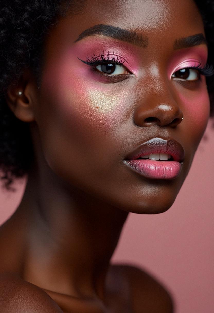 pink makeup dark skin