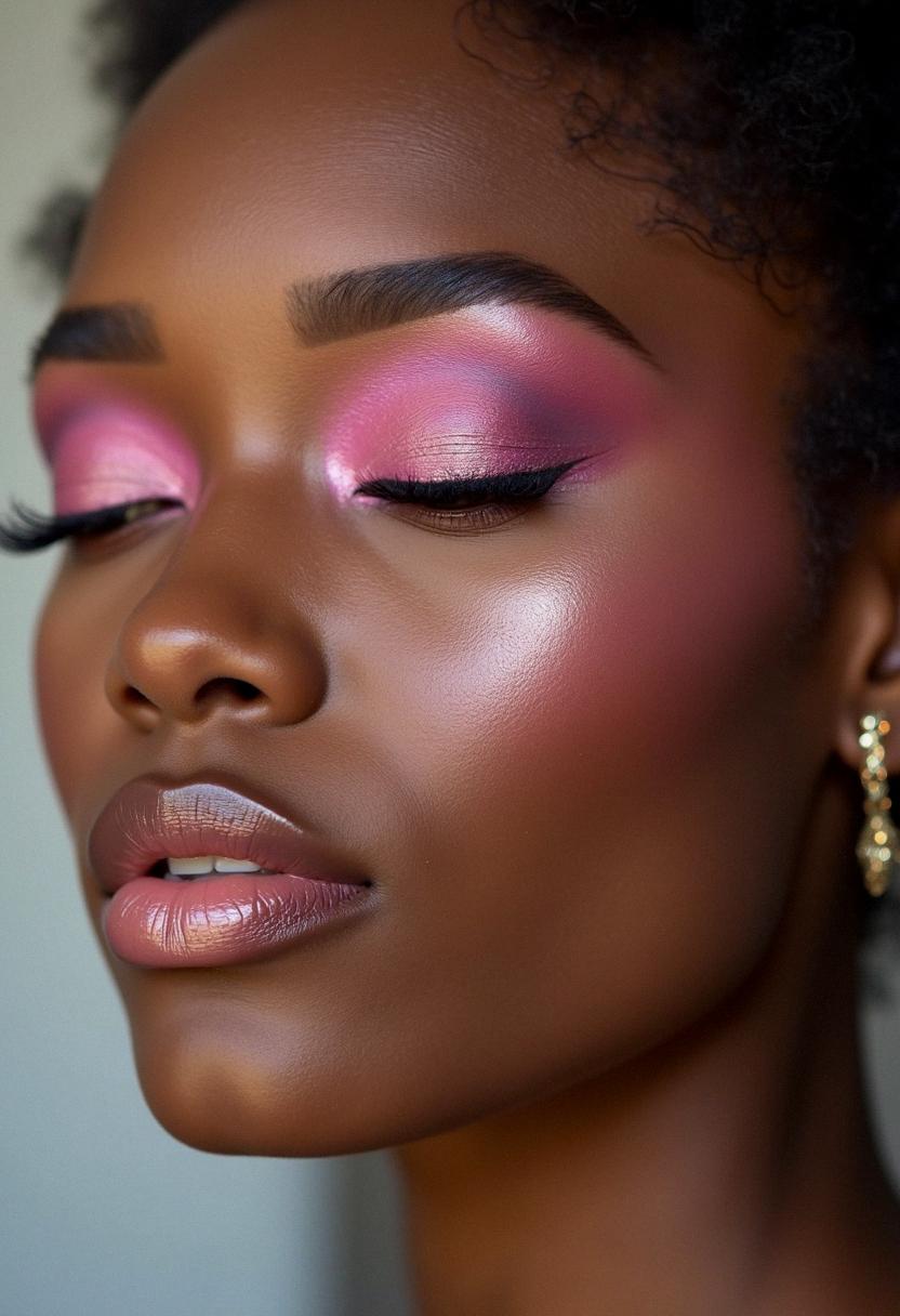 pink makeup dark skin