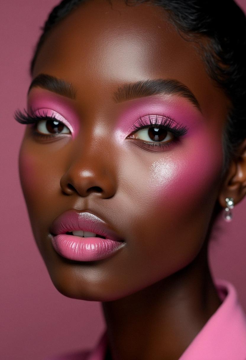pink makeup dark skin