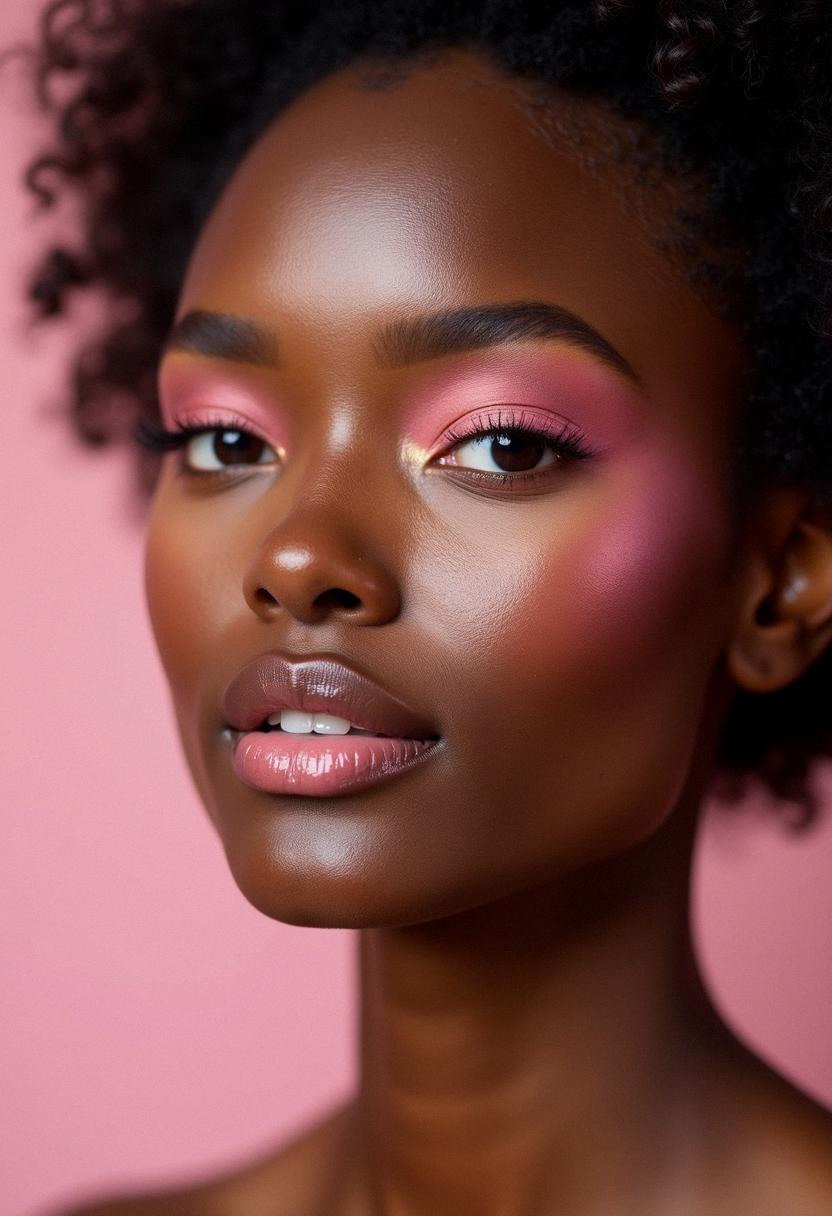 pink makeup dark skin