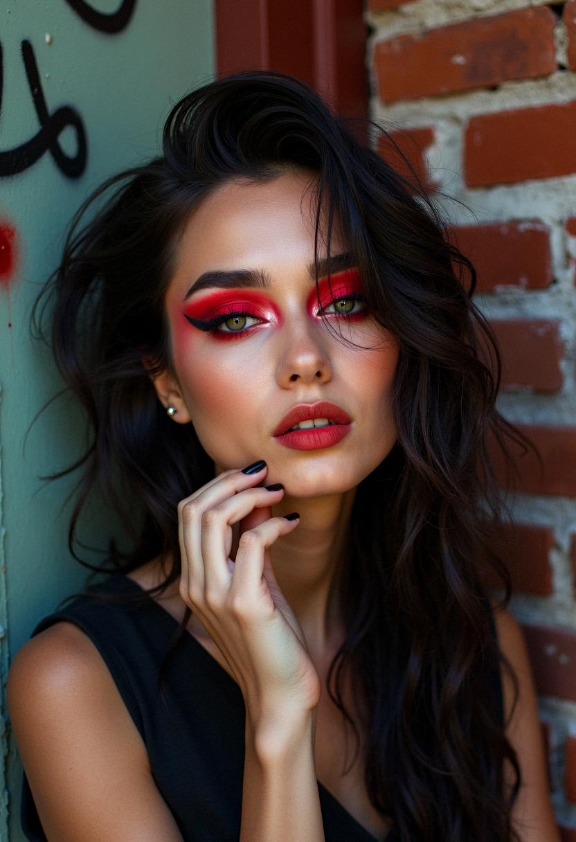red eye makeup grunge