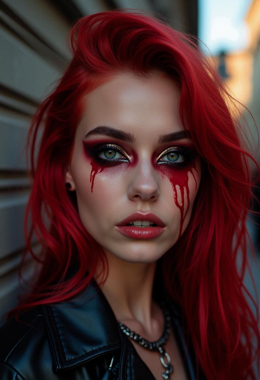 red eye makeup grunge