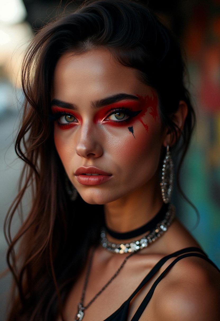 red eye makeup grunge