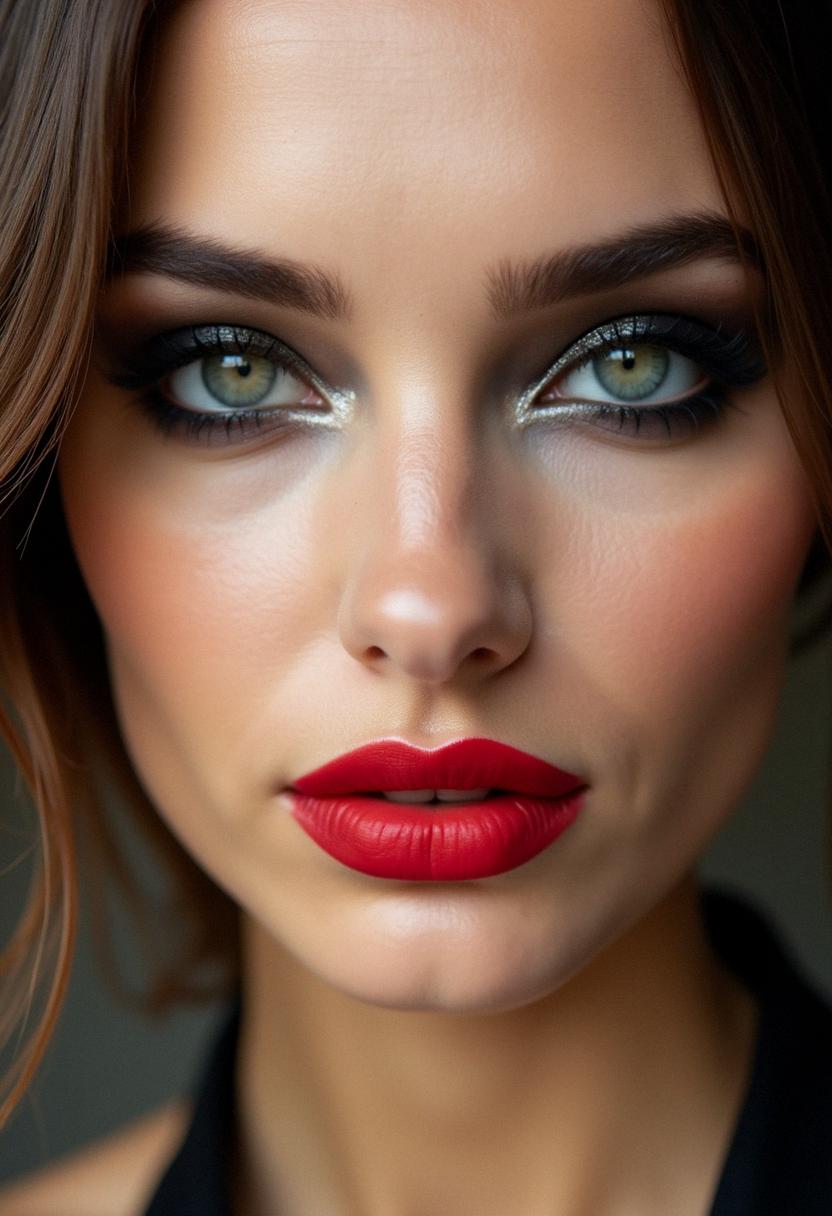 smokey eye makeup with red lipstick