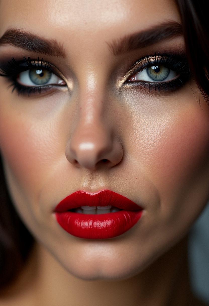 smokey eye makeup with red lipstick