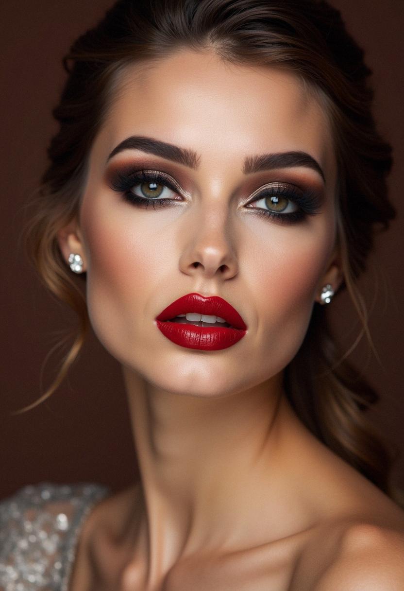 smokey eye makeup with red lipstick