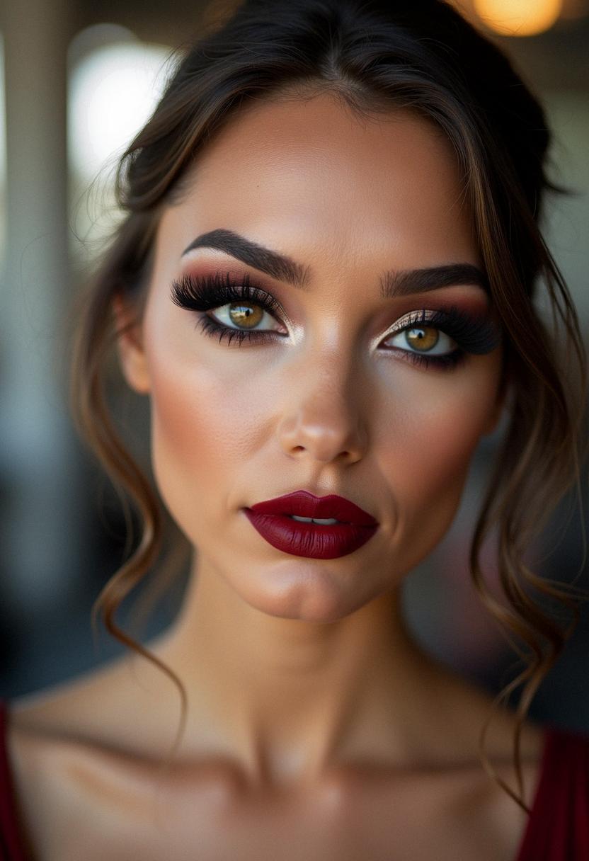 smokey eye makeup with red lipstick