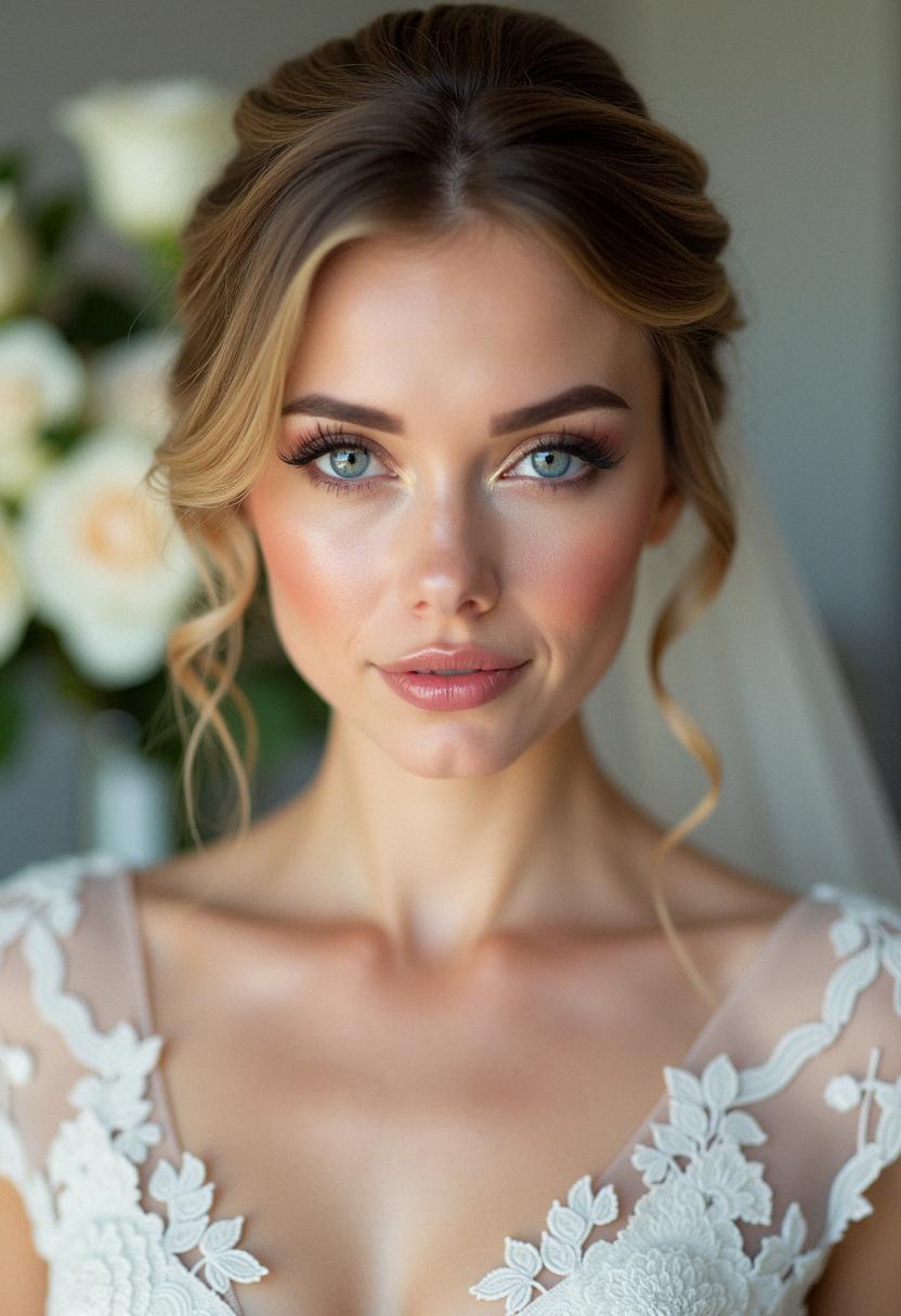 soft wedding makeup for blue eyes